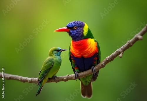 Colorful Birds Perched on a Branch