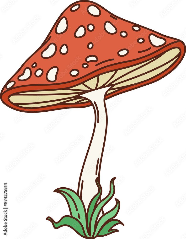 Naklejka premium Retro hippie mushroom, cartoon groovy symbol