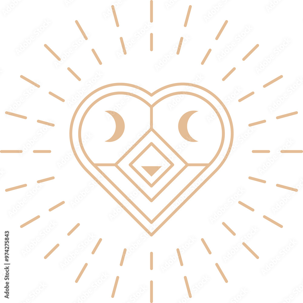 Valentine golden Boho line mystic symbol Valentine golden Boho line mystic symbol