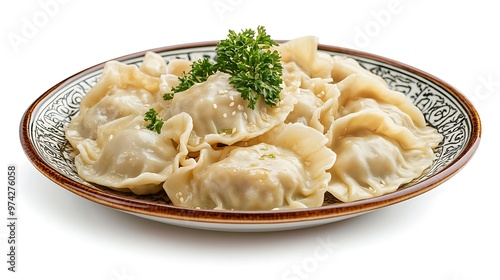 Closeup of Steamed Dumplings on a White Plate