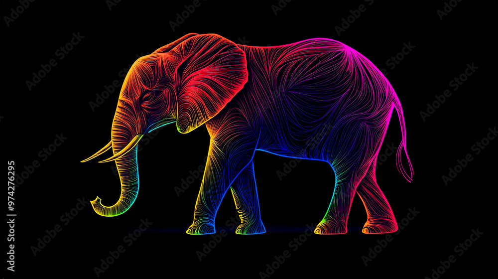 Fototapeta premium elephant with color light on dark background