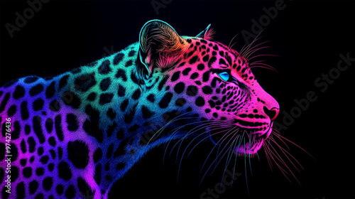 tiger with color light on dark background