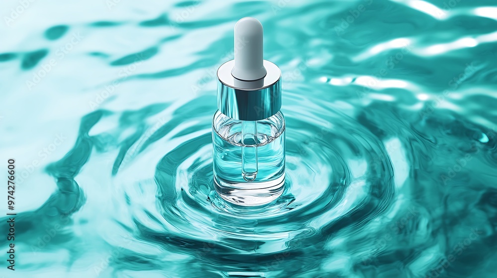 Glass Dropper Bottle Floating on Water Glass Dropper Bottle Floating on Water