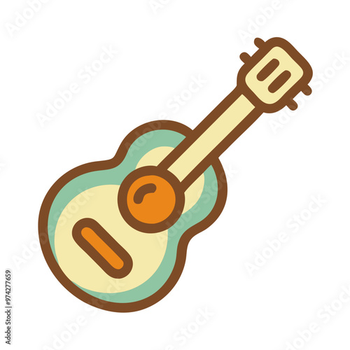 Acoustic Guitar Icon in Natural Colors Representing Music and Entertainment, Digital Detox Theme, 1970s Color Palette, Transparent Background