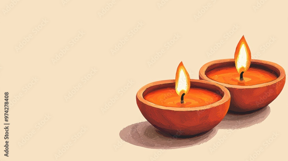 Two candles in two small bowls, lit and glowing Two candles in two small bowls, lit and glowing