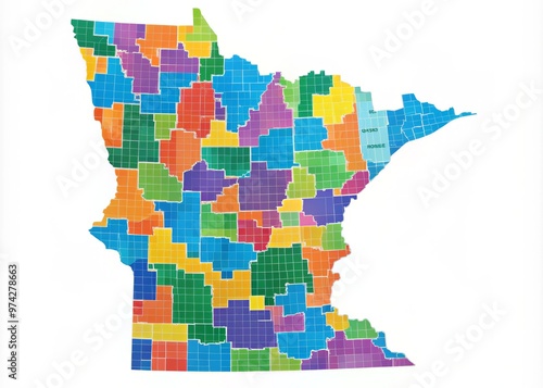 Vibrant colors highlight the boundaries and geographical details of Minnesota's 87 counties, showcasing the state's