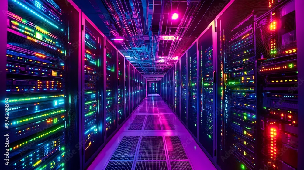Server Room with Neon Lights Server Room with Neon Lights