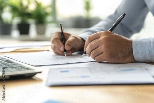 Closeup of a Man's Hands Writing on Paper