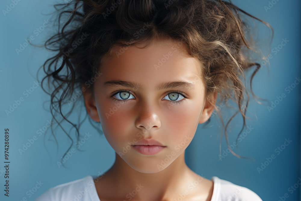 Portrait of a beautiful girl on a blue background. Portrait of a beautiful girl on a blue background.