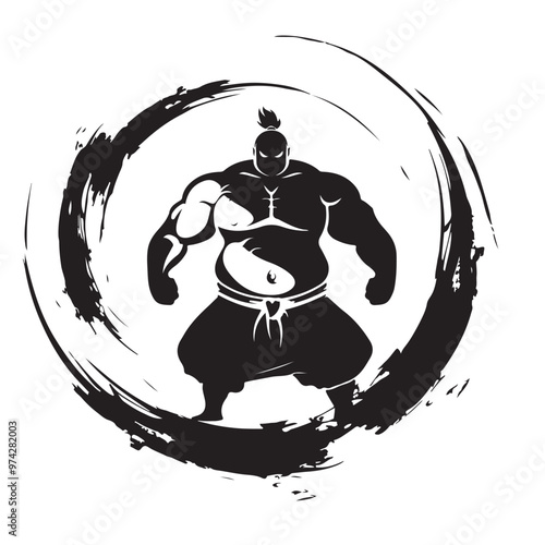 Silhouette Sumo wrestler in circle Vector illustration isolated on white background