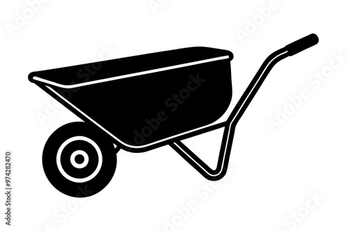 Silhouette wheelbarrow black color white background