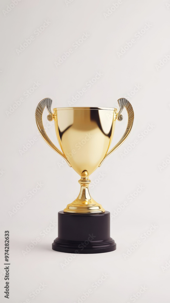 Gold trophy award cup on light background with an empty blank for winner name. Competitions. Generative AI Gold trophy award cup on light background with an empty blank for winner name. Competitions. Generative AI