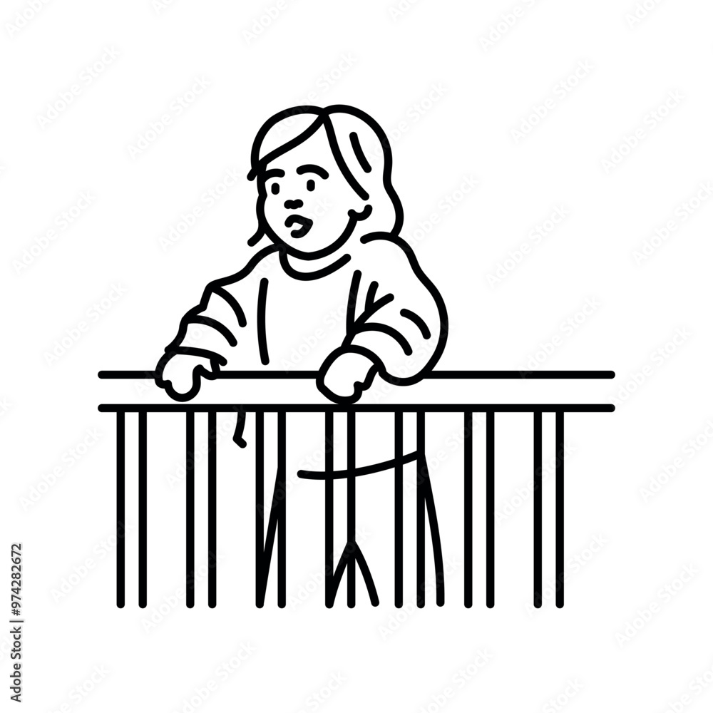 Baby's playpen with a child inside line icon. Baby's playpen with a child inside line icon.