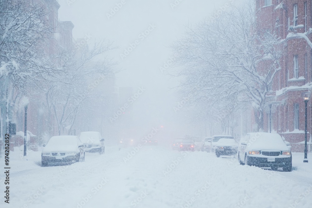 Snowy Street Scene in Winter Storm