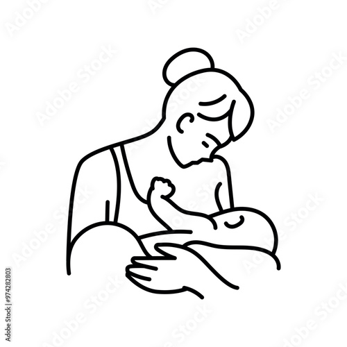 A mother feeds a child line icon.