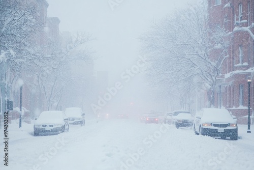 Obraz na płótnie Snowy Street Scene in Winter Storm w salonie