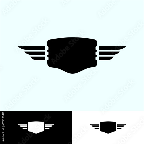 title label in mosaic silhouette illustration of shield with wings concept