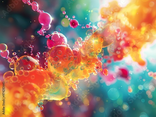 Abstract Colorful Bubbles in Water and Oil