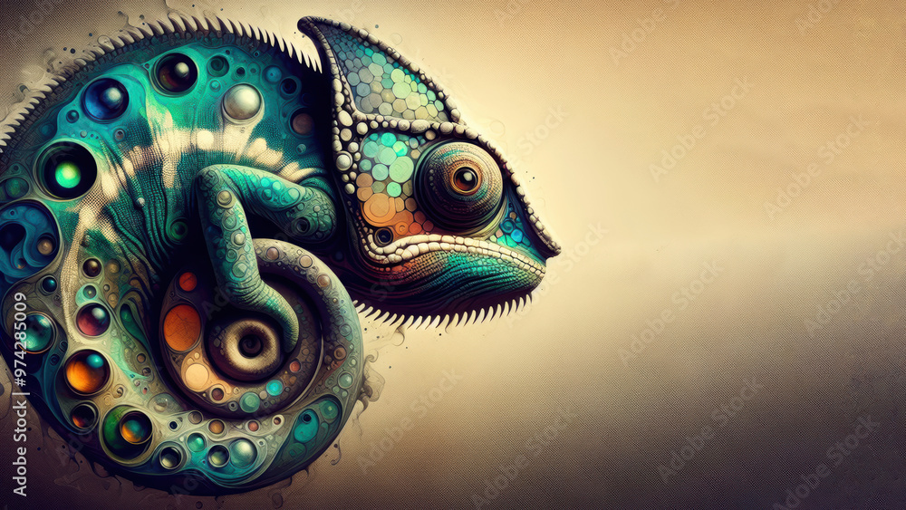 Multicolored chameleon on a dark background Multicolored chameleon on a dark background