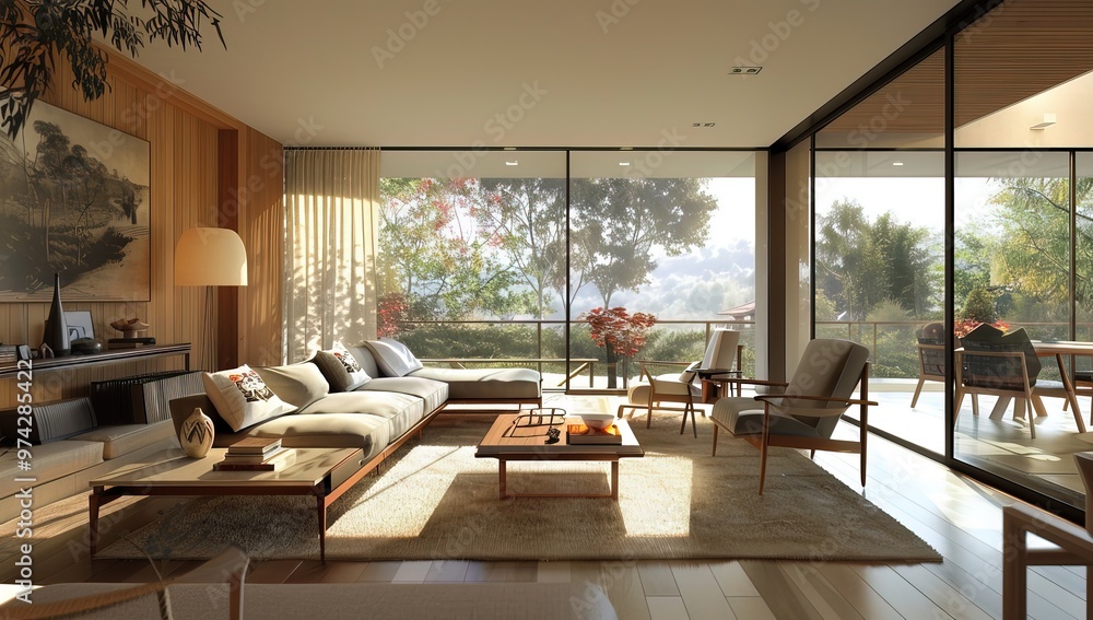 Minimalist Style Modern Living Room Interior with Comfortable Furniture, a Serene Space for Relaxation Minimalist Style Modern Living Room Interior with Comfortable Furniture, a Serene Space for Relaxation