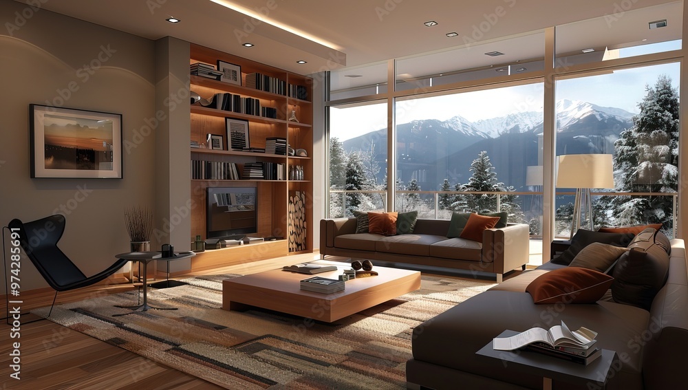 Minimalist Style Modern Living Room Interior with Comfortable Furniture, a Serene Space for Relaxation Minimalist Style Modern Living Room Interior with Comfortable Furniture, a Serene Space for Relaxation