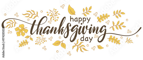 Happy thanksgiving hand lettering calligraphy isolated on white background. Vector holiday illustration element. Happy thanks giving script calligraphy