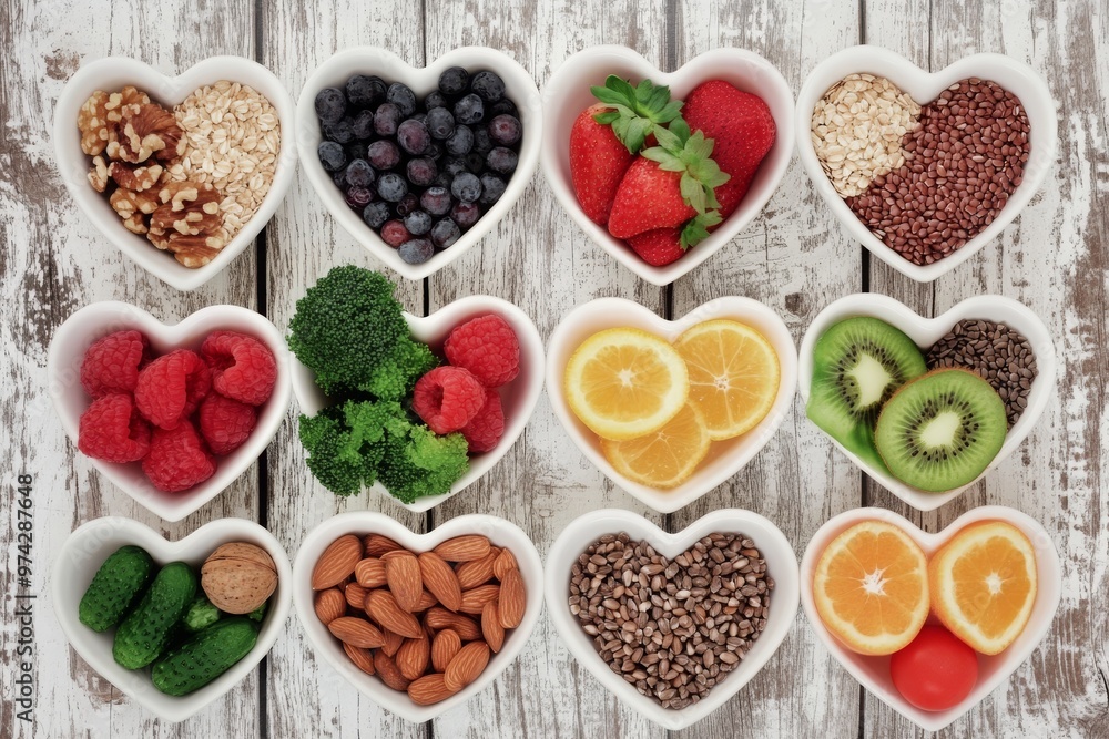 Fototapeta premium Healthy Heart-Shaped Bowls of Food