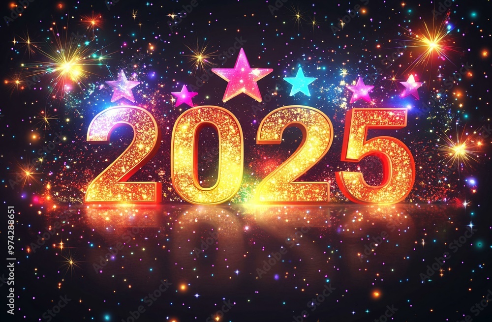 2025 New Year Celebration with Sparkling Fireworks and Stars Background 2025 New Year Celebration with Sparkling Fireworks and Stars Background