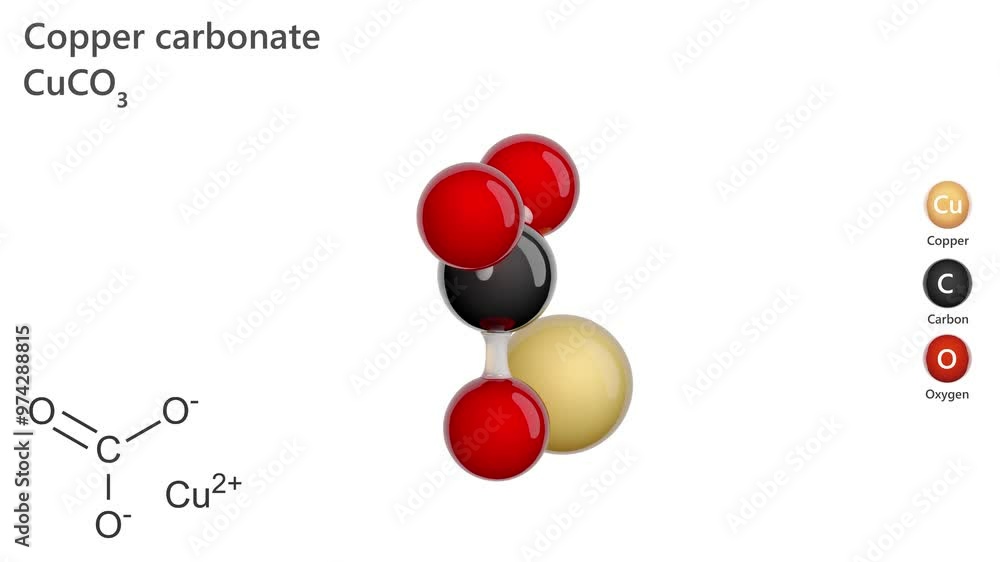 An Animated 3D Model Of Copper Carbonate Molecule CuCO3 It Is A 