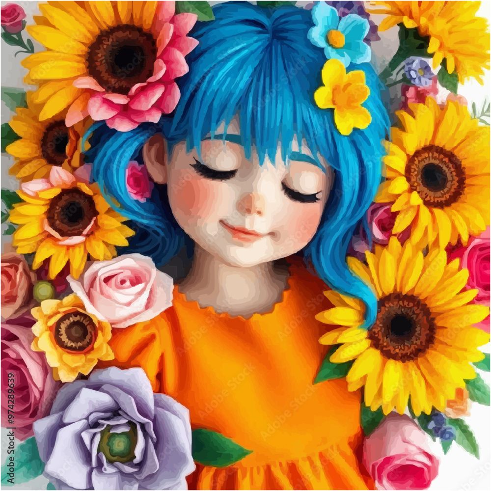 Blooming Beauty: A Woman Adorned with Flowers for Women's Equality Day Blooming Beauty: A Woman Adorned with Flowers for Women's Equality Day