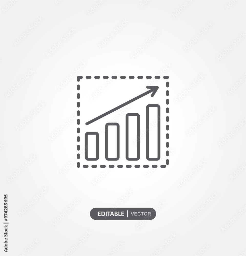 growing graph icon, graph bars vector. editable vector. Black single arrow growing up chart graph bars line icon, success graph trending upwards design. growing graph icon, graph bars vector. editable vector. Black single arrow growing up chart graph bars line icon, success graph trending upwards design.