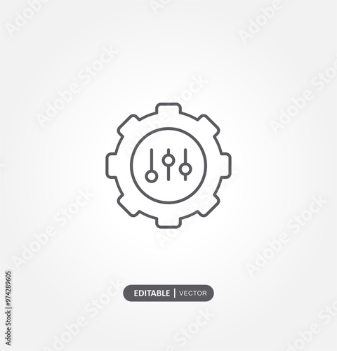 a simple line drawing of a gear with three vertical sliders inside the gear. The gear symbolizes settings or configuration, while the sliders represent adjustments or control options