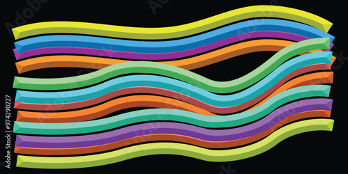 Three dimensional stripes multi color vector illustration.