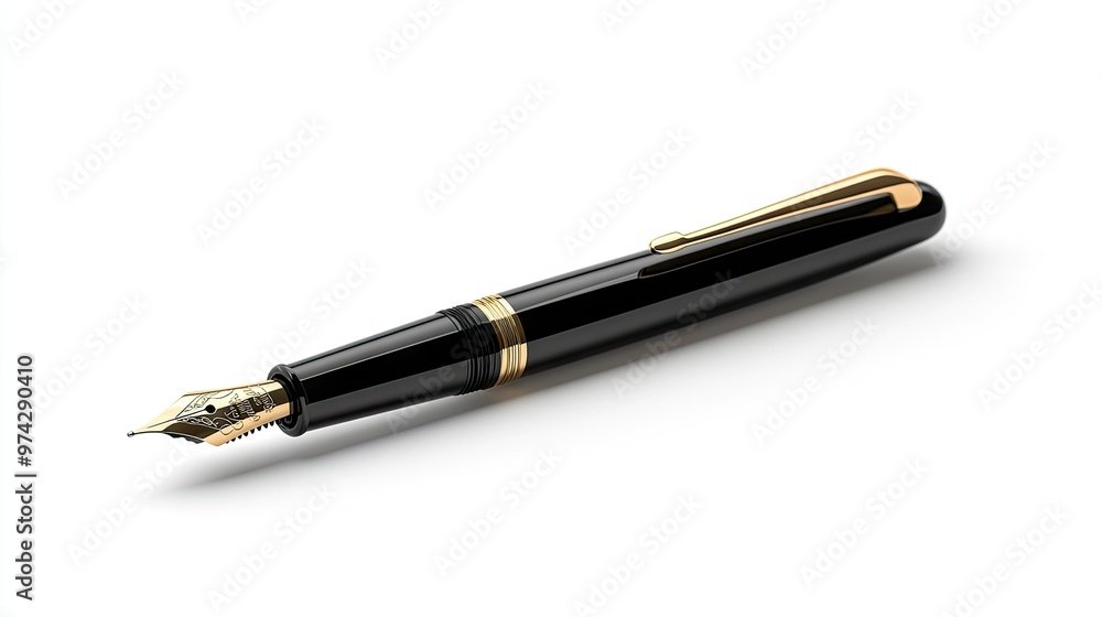 Elegant classic fountain pen with an open cap, sleekly displayed on a white background, perfect for professional Elegant classic fountain pen with an open cap, sleekly displayed on a white background, perfect for professional