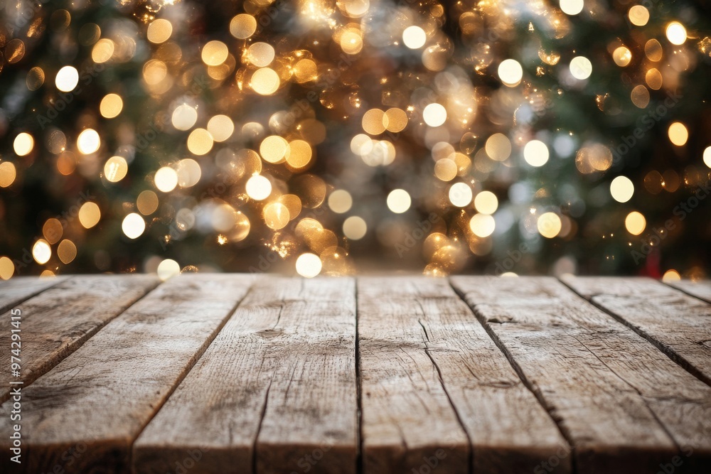 Rustic Wooden Tabletop Against A Festive Backdrop Rustic Wooden Tabletop Against A Festive Backdrop