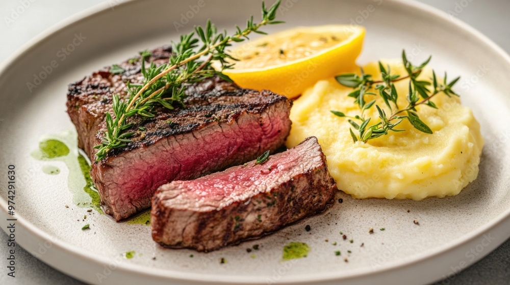 Grilled Steak with Mashed Potatoes and Lemon Grilled Steak with Mashed Potatoes and Lemon