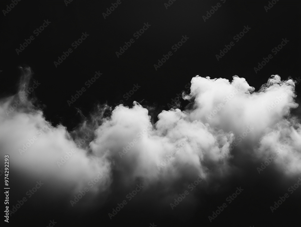 Isolated White Smoke Cloud Rising from Dry Ice, Capturing the Mystical Essence of Airborne Vapors, Fog, and Light in a Clear Atmosphere. black background Isolated White Smoke Cloud Rising from Dry Ice, Capturing the Mystical Essence of Airborne Vapors, Fog, and Light in a Clear Atmosphere. black background