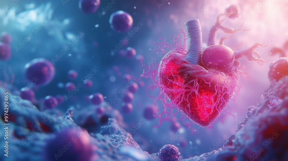Futuristic Digital Illustration of a Human Heart with Vivid Colors and Abstract Background Futuristic Digital Illustration of a Human Heart with Vivid Colors and Abstract Background
