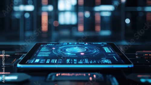 Wallpaper Mural Futuristic Tablet with Glowing Digital Interface Torontodigital.ca