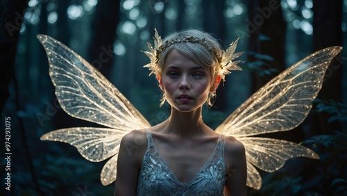 beautiful girl with butterfly in forest, fairy tale. magic forest.