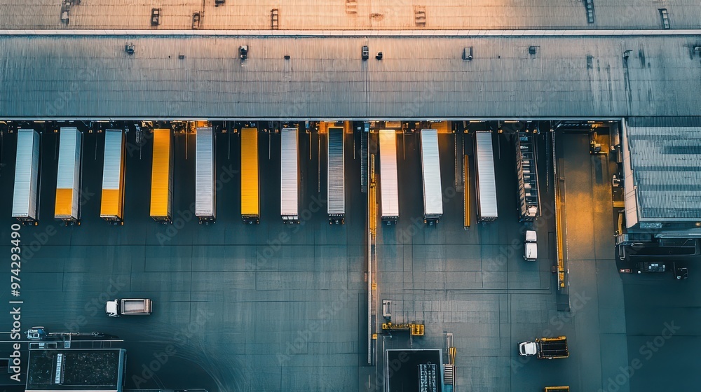Rows of Cargo Bays and Docking Platforms at a Modern Warehouse Facility
