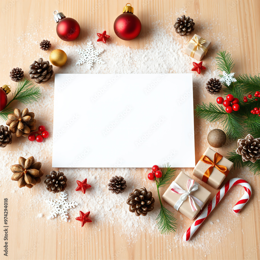 custom made wallpaper toronto digitalBlank Christmas Greeting Card with Variations of Christmas Decorations and Snowy Powder on a Wooden Table Background