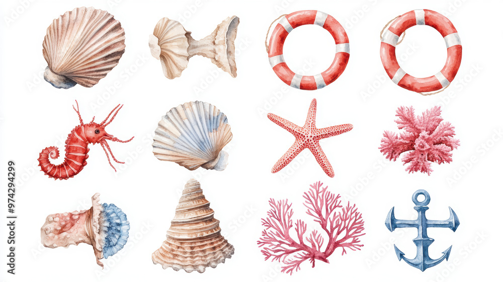 Watercolor Seashells Set. Watercolor Seashells Set.