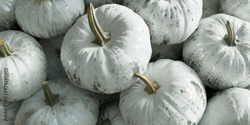 Recently harvested greish silver pumpkins in a random pile photo