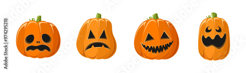 Fotografía Cute Jack O Lantern with Different Shapes and Funny Facial Expressions Set