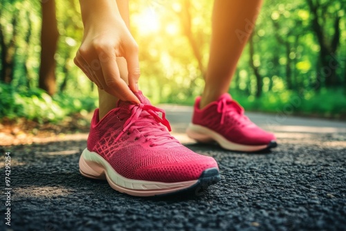 Close-Up of a Runner Tying Pink Running Shoes