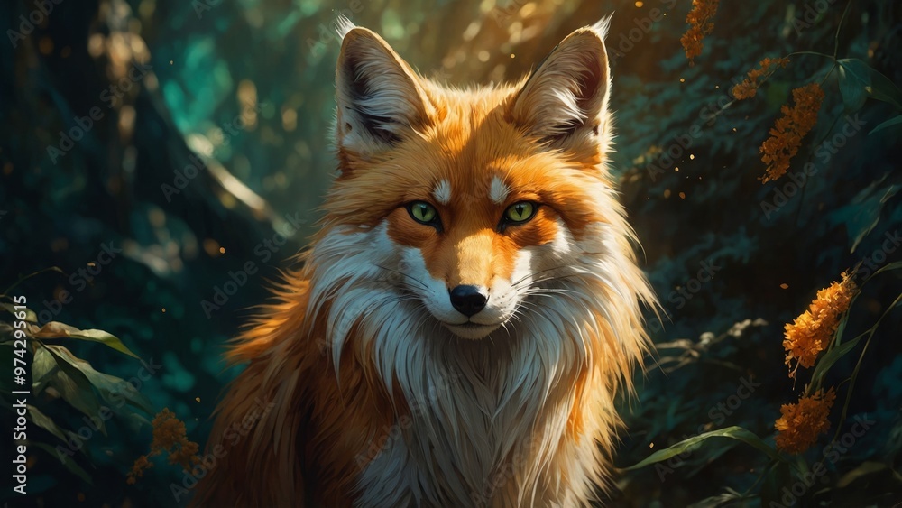 Obraz premium fox with orange eyes, captivating kitsune