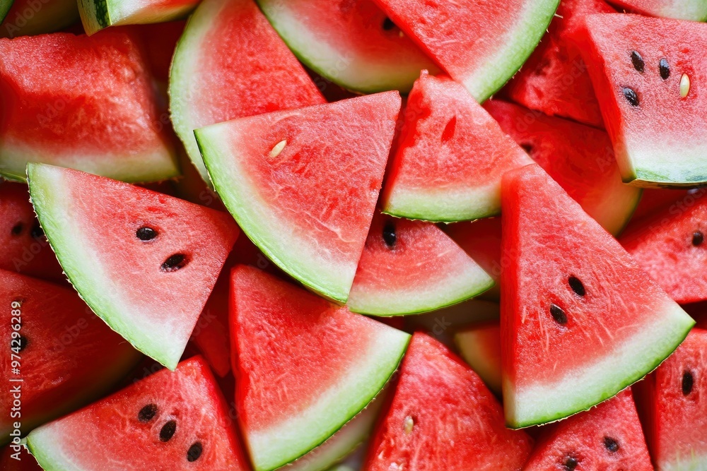Large juicy ripe red watermelon slices, ai Large juicy ripe red watermelon slices, ai