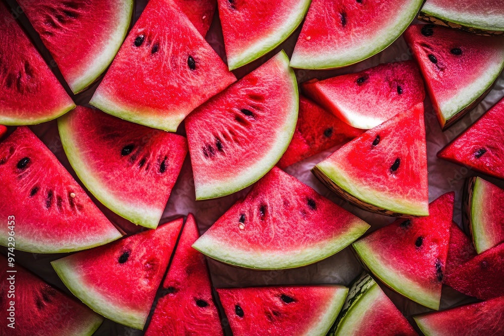 Large juicy ripe red watermelon slices, ai Large juicy ripe red watermelon slices, ai