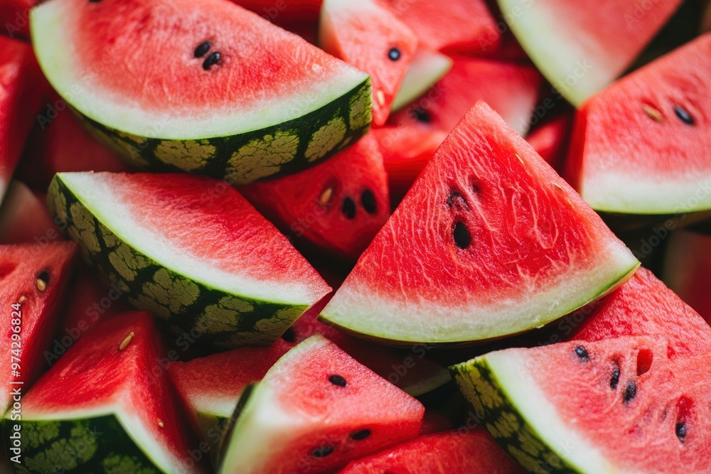 Large juicy ripe red watermelon slices, ai Large juicy ripe red watermelon slices, ai